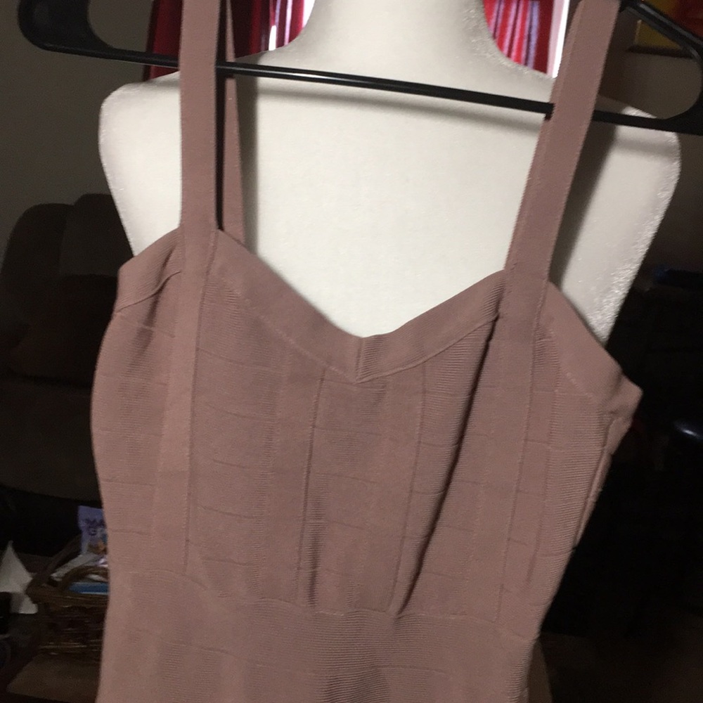 Bebe short dress light tan color